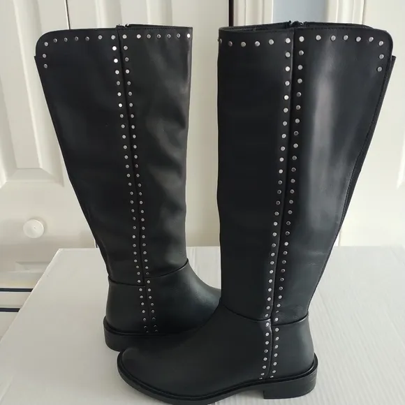 Steve Madden Steven  Comfort Black Studded Leather Riding Boots Sz 6M