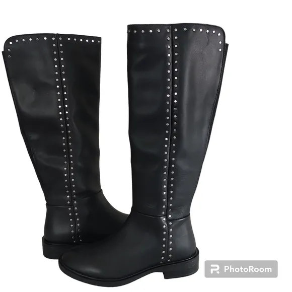 Steve Madden Steven  Comfort Black Studded Leather Riding Boots Sz 6M