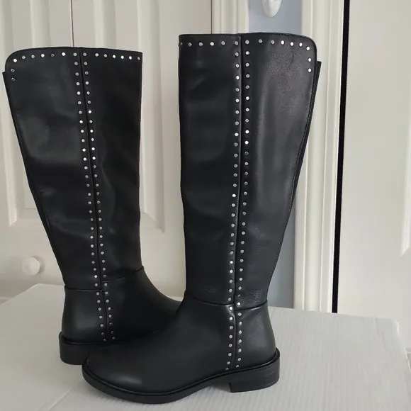 Steve Madden Steven  Comfort Black Studded Leather Riding Boots Sz 6M