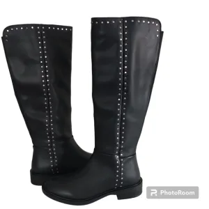 Steve Madden Steven  Comfort Black Studded Leather Riding Boots Sz 6M