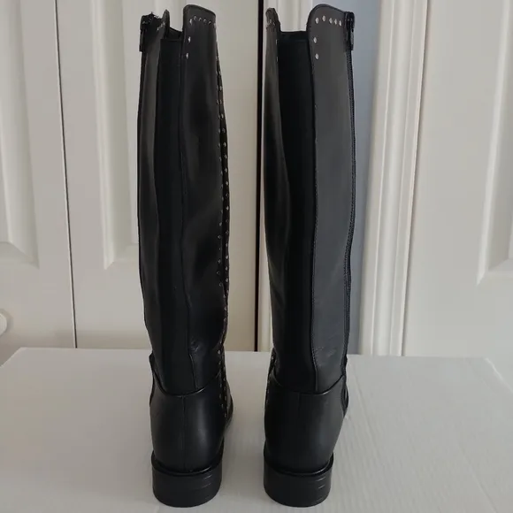 Steve Madden Steven  Comfort Black Studded Leather Riding Boots Sz 6M