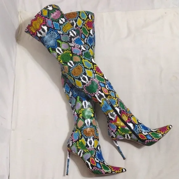 Steve Madden Vava Multicolored Snakes Print Stiletto Thigh High Boots US 9.5