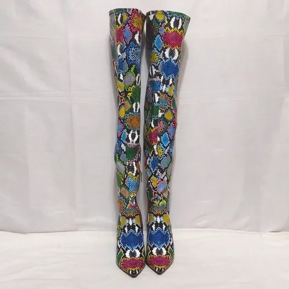 Steve Madden Vava Multicolored Snakes Print Stiletto Thigh High Boots US 9.5