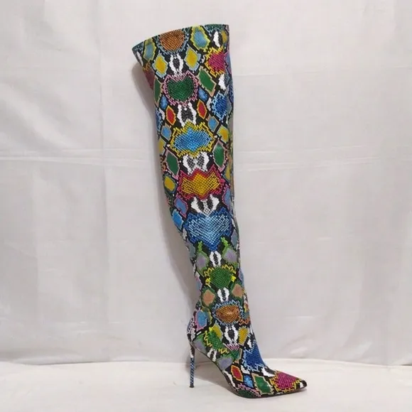 Steve Madden Vava Multicolored Snakes Print Stiletto Thigh High Boots US 9.5