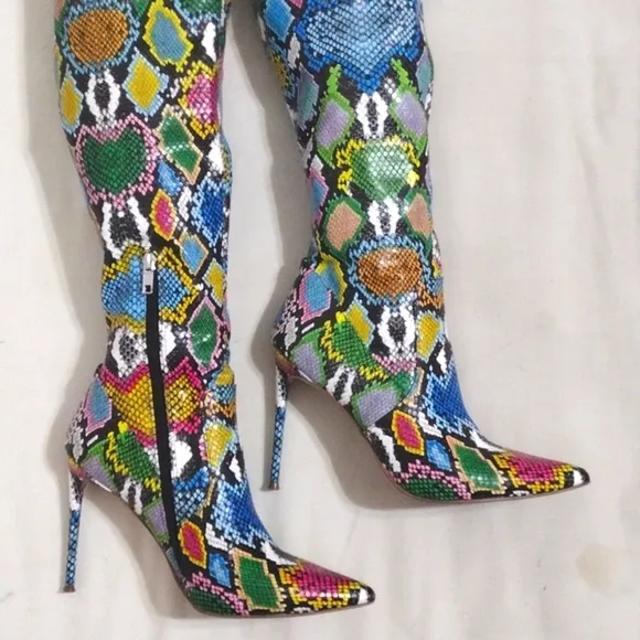 Steve Madden Vava Multicolored Snakes Print Stiletto Thigh High Boots US 9.5
