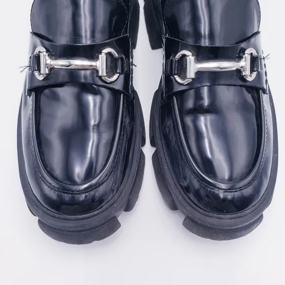 STEVE MADDEN Womens Black 1-1/2&quot; Platform Trifecta Slip On Loafers Size 9.5