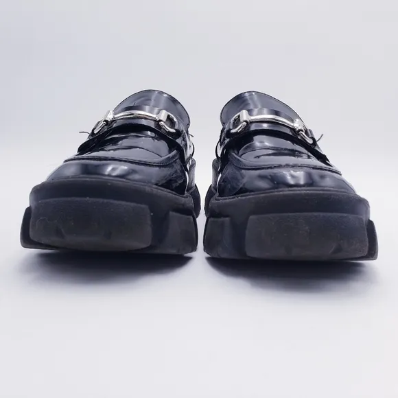STEVE MADDEN Womens Black 1-1/2&quot; Platform Trifecta Slip On Loafers Size 9.5