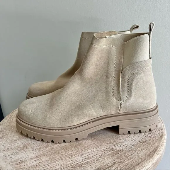 Steve Madden Moira Suede Pull On Boots With Side Stretch Light Tan Cream 10 NWOB