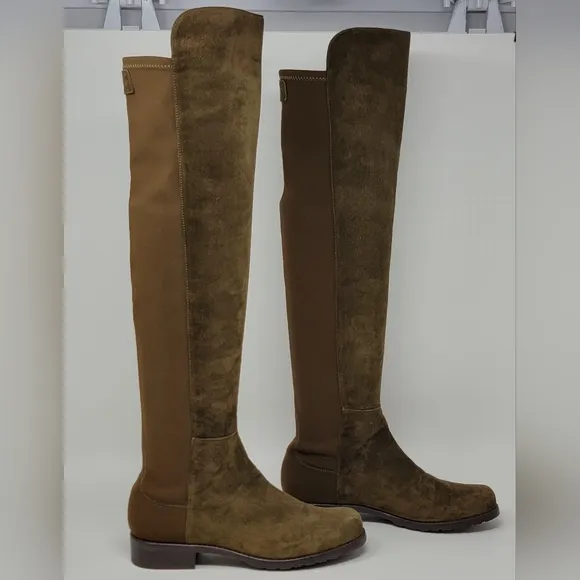 Stewart Weitzman Women's Size 5B Olive Green Suede/Stretch Fabric Tall Boots