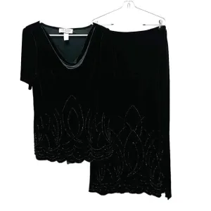 Stretch Velvet 90s Skirt Set Drape Neck Beaded Black Goth Goddess Witchy 14 W