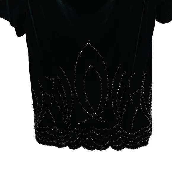 Stretch Velvet 90s Skirt Set Drape Neck Beaded Black Goth Goddess Witchy 14 W