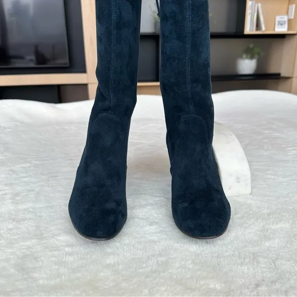 Stuart Weitzman 235 mm Stretch Velvet Navy Green Over Knee Boots EU 37 US 7