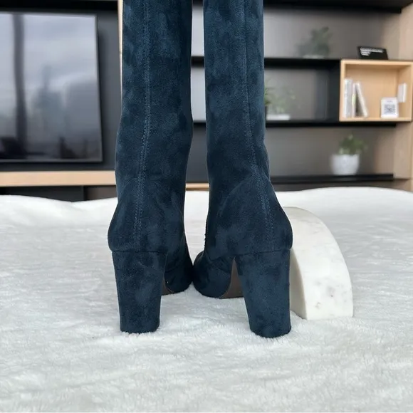 Stuart Weitzman 235 mm Stretch Velvet Navy Green Over Knee Boots EU 37 US 7