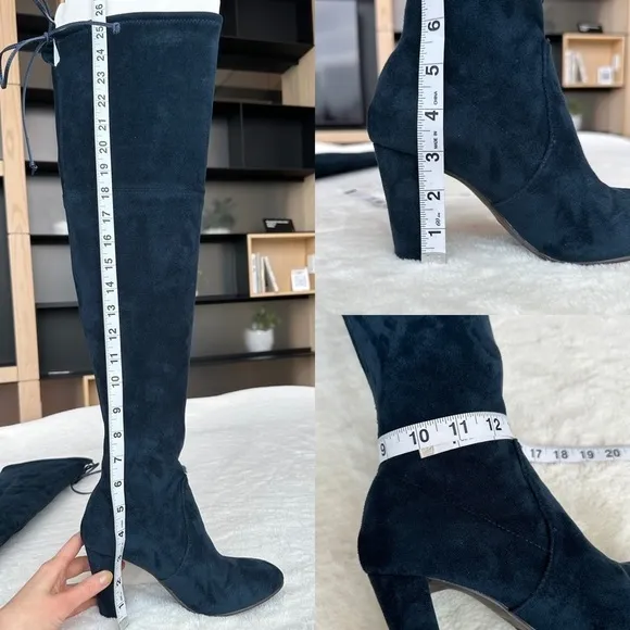 Stuart Weitzman 235 mm Stretch Velvet Navy Green Over Knee Boots EU 37 US 7