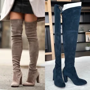 Stuart Weitzman 235 mm Stretch Velvet Navy Green Over Knee Boots EU 37 US 7