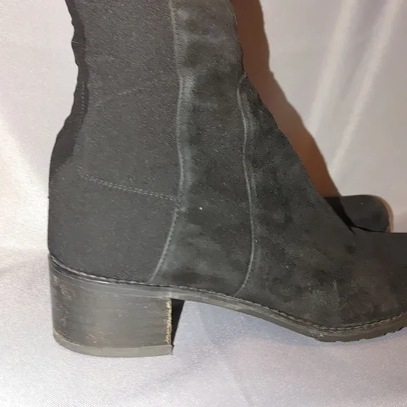 Stuart Weitzman 5050 Leather Suede Over the Knee Boot Pull On Block Heel 5.5