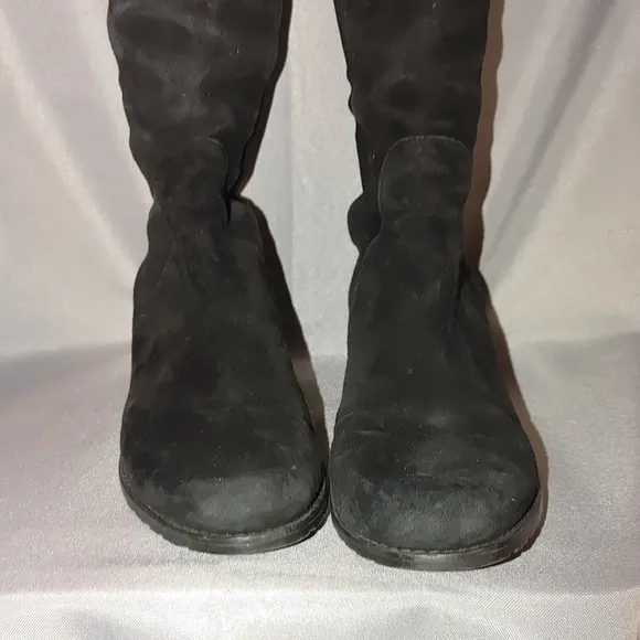 Stuart Weitzman 5050 Leather Suede Over the Knee Boot Pull On Block Heel 5.5