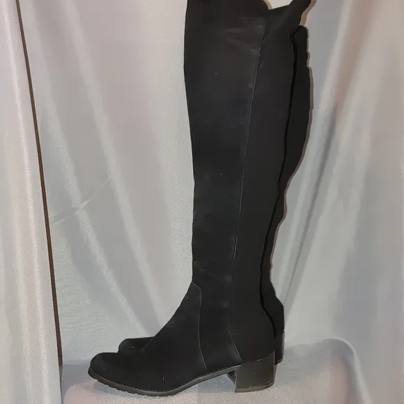 Stuart Weitzman 5050 Leather Suede Over the Knee Boot Pull On Block Heel 5.5