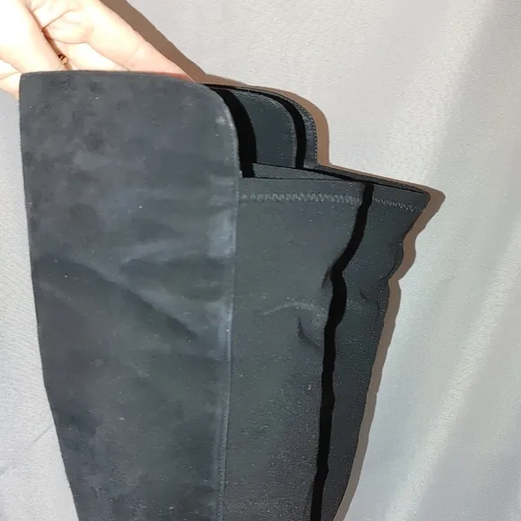 Stuart Weitzman 5050 Leather Suede Over the Knee Boot Pull On Block Heel 5.5