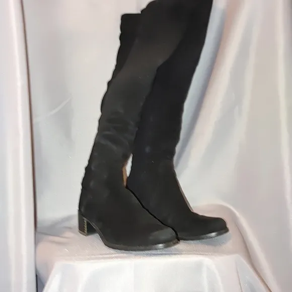 Stuart Weitzman 5050 Leather Suede Over the Knee Boot Pull On Block Heel 5.5