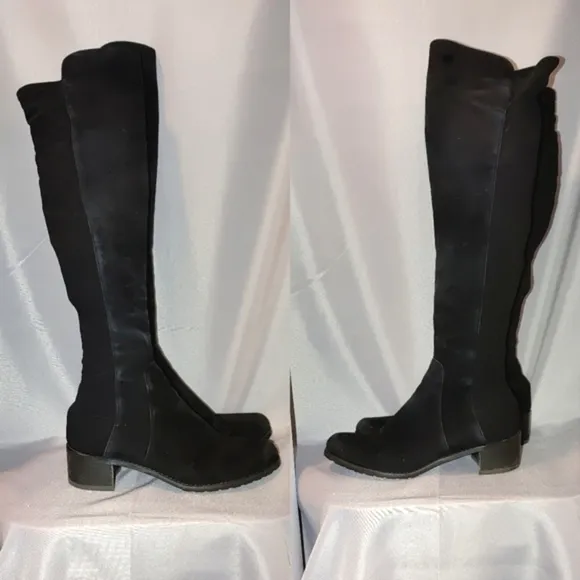 Stuart Weitzman 5050 Leather Suede Over the Knee Boot Pull On Block Heel 5.5