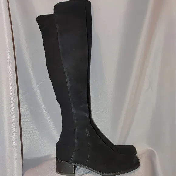 Stuart Weitzman 5050 Leather Suede Over the Knee Boot Pull On Block Heel 5.5