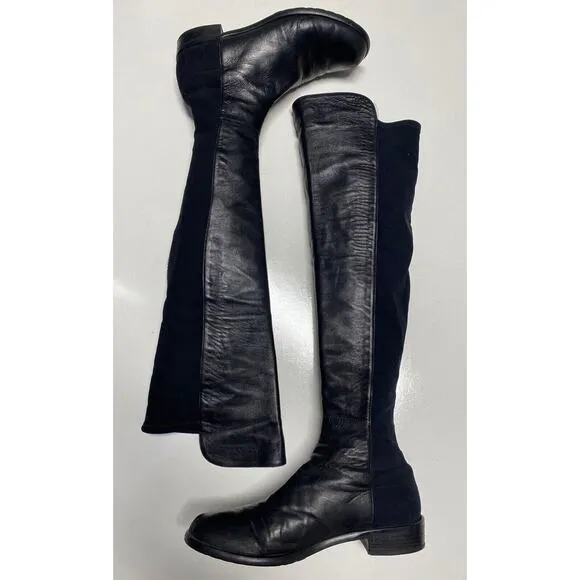 Stuart Weitzman 5050 Over The Knee Boot Black Leather Stretch Elastic Ba…
