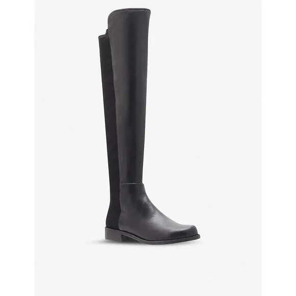 Stuart Weitzman 5050 Over The Knee Boot Black Leather Stretch Elastic Ba…