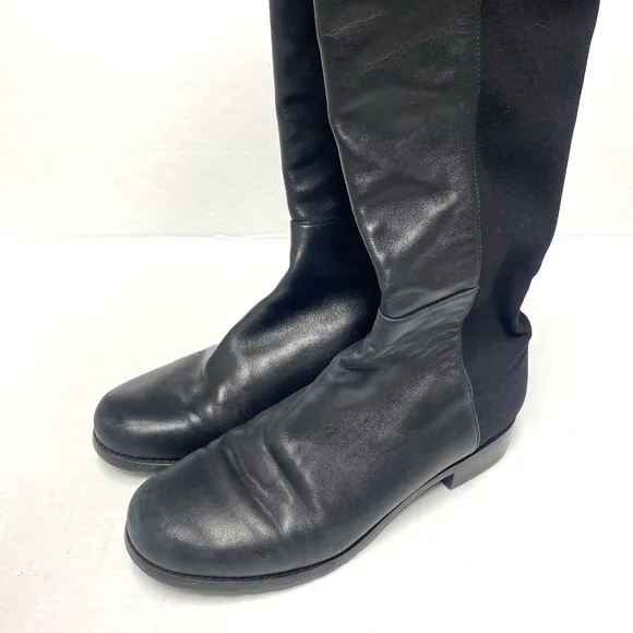 Stuart Weitzman 5050 Over The Knee Boot Black Leather Stretch Elastic Ta…