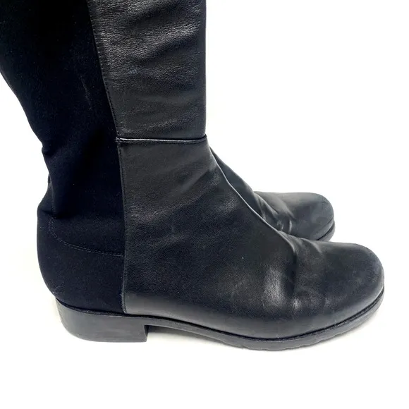 Stuart Weitzman 5050 Over The Knee Boot Black Leather Stretch Elastic Ta…