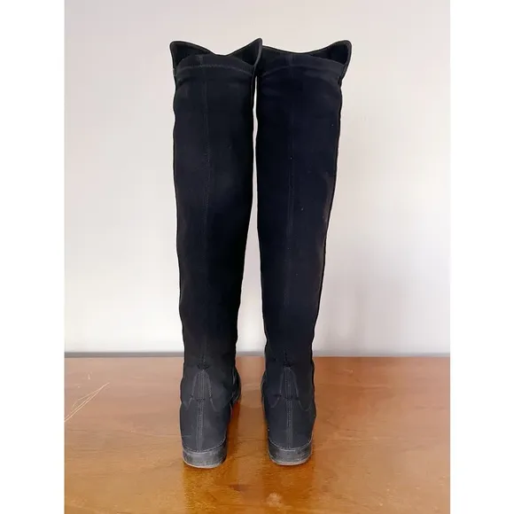 Stuart Weitzman • 5050 Stretch Suede Boots black tall low heel knee high otk