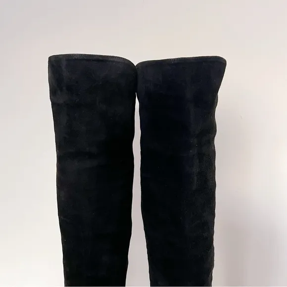 Stuart Weitzman • 5050 Stretch Suede Boots black tall low heel knee high otk