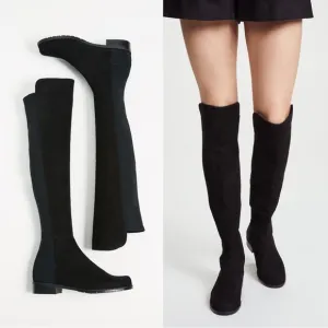 Stuart Weitzman • 5050 Stretch Suede Boots black tall low heel knee high otk