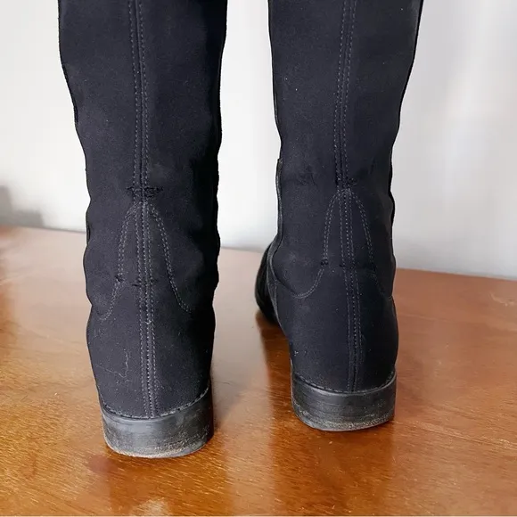 Stuart Weitzman • 5050 Stretch Suede Boots black tall low heel knee high otk