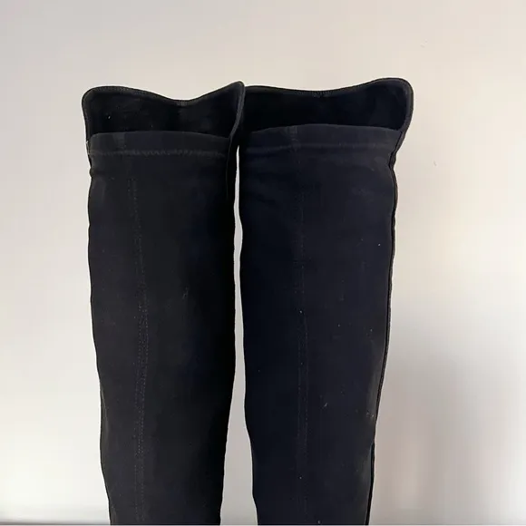 Stuart Weitzman • 5050 Stretch Suede Boots black tall low heel knee high otk