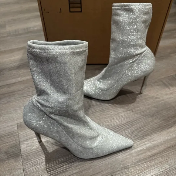 Stuart Weitzman 85 Stretch Sequin Ankle Sock Point Toe Bootie Boots