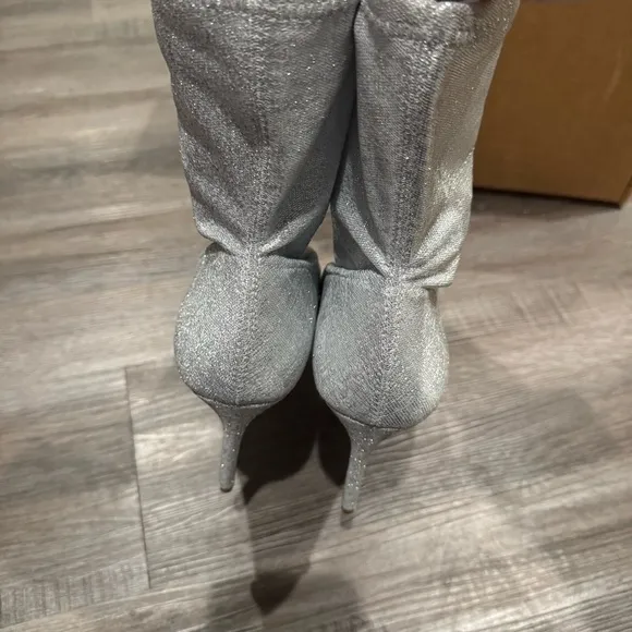 Stuart Weitzman 85 Stretch Sequin Ankle Sock Point Toe Bootie Boots