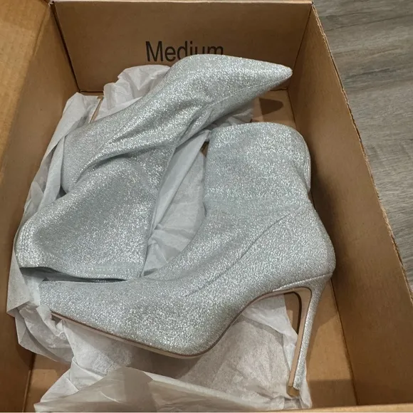 Stuart Weitzman 85 Stretch Sequin Ankle Sock Point Toe Bootie Boots
