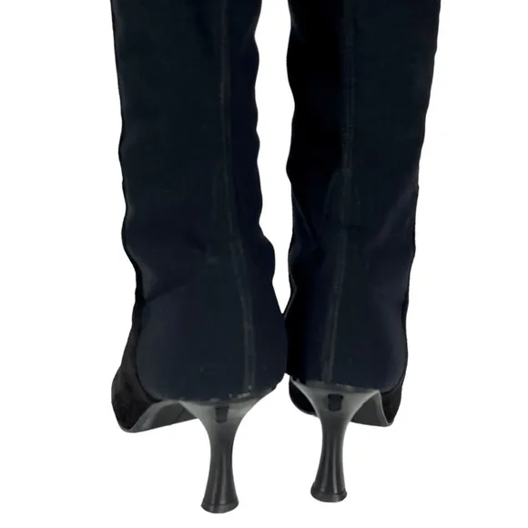 STUART WEITZMAN 97665 CLASSIC SUEDE LEOPARD TRIM OVER THE KNEE HEELED BOOTS