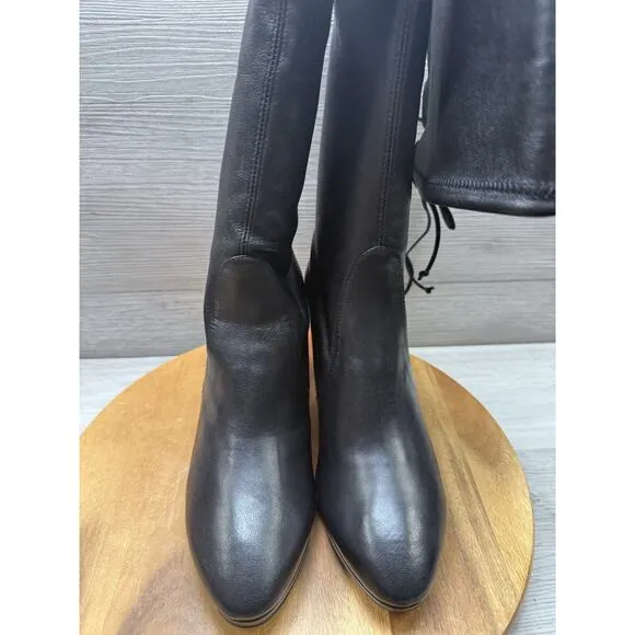 STUART WEITZMAN ARDENT BACK-TIE STRETCH LEATH KNEE BOOT Size 8.5