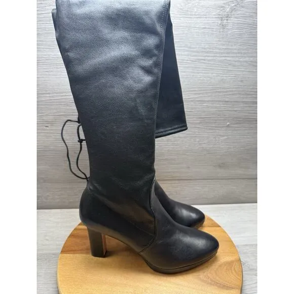 STUART WEITZMAN ARDENT BACK-TIE STRETCH LEATH KNEE BOOT Size 8.5