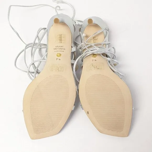 Stuart Weitzman Astrid 100 Strappy Heeled Sandals, Silver, Women's 7.5 M
