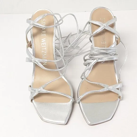 Stuart Weitzman Astrid 100 Strappy Heeled Sandals, Silver, Women's 7.5 M