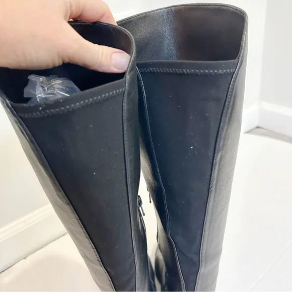 Stuart Weitzman Black Leather Knee High Boots Stretch Panel Size 7.5 Soft