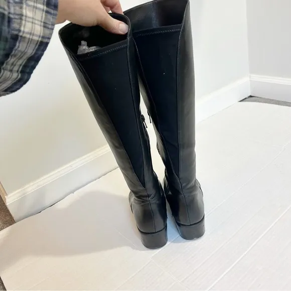 Stuart Weitzman Black Leather Knee High Boots Stretch Panel Size 7.5 Soft