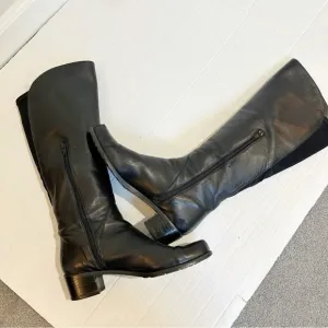 Stuart Weitzman Black Leather Knee High Boots Stretch Panel Size 7.5 Soft
