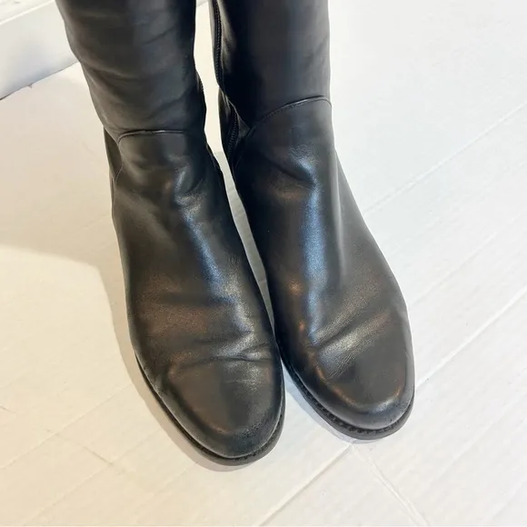 Stuart Weitzman Black Leather Knee High Boots Stretch Panel Size 7.5 Soft