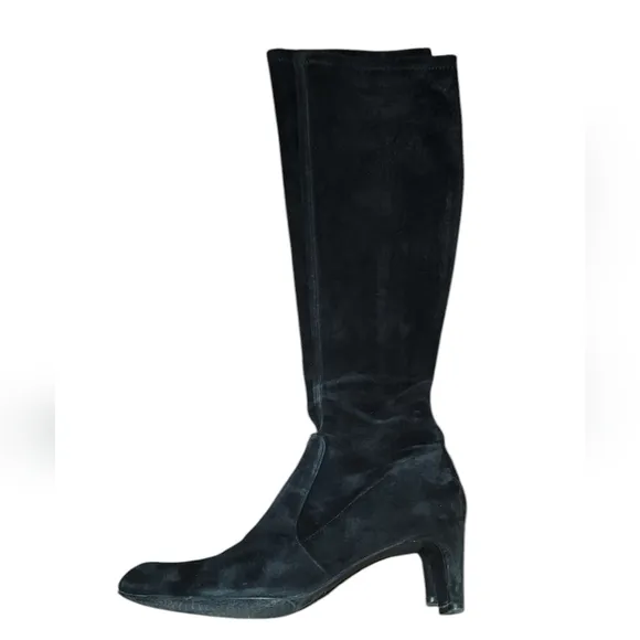 Stuart Weitzman Black Suede Stretch Knee High Heeled Boots Women’s Size 10.5 M