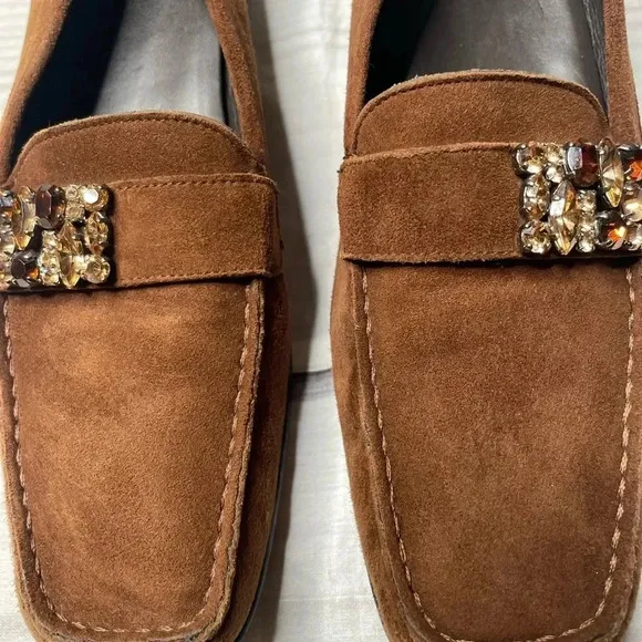 Stuart Weitzman Brown Suede Loafers With Jewels Size 7