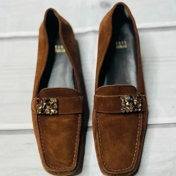 Stuart Weitzman Brown Suede Loafers With Jewels Size 7